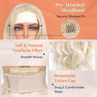 Blond gewellte Stirnband Perücke 66cm – Natürlicher Look