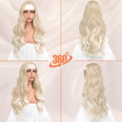 Blond gewellte Stirnband Perücke 66cm – Natürlicher Look