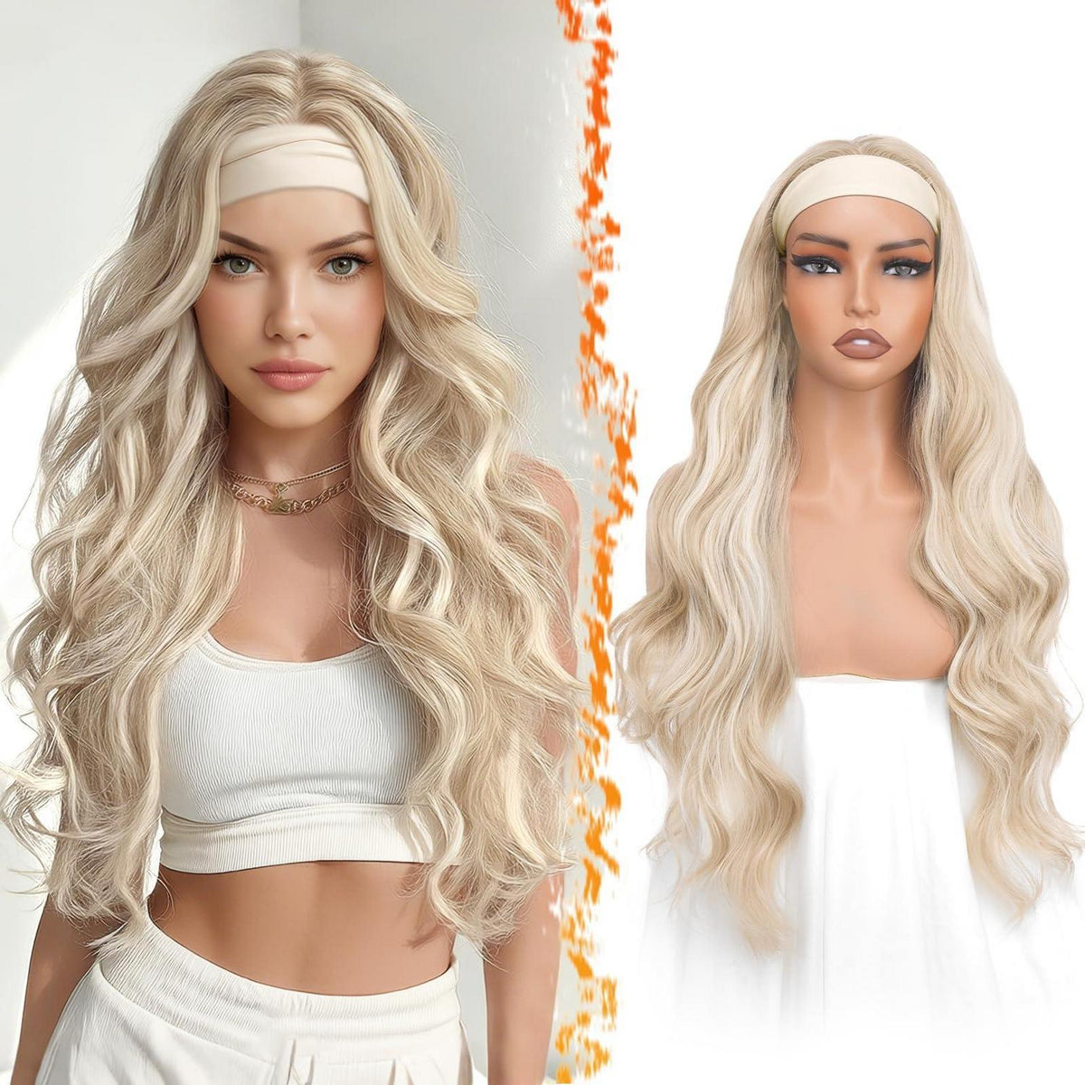 Blond Highlight Body Wave Stirnband Perücke 66cm