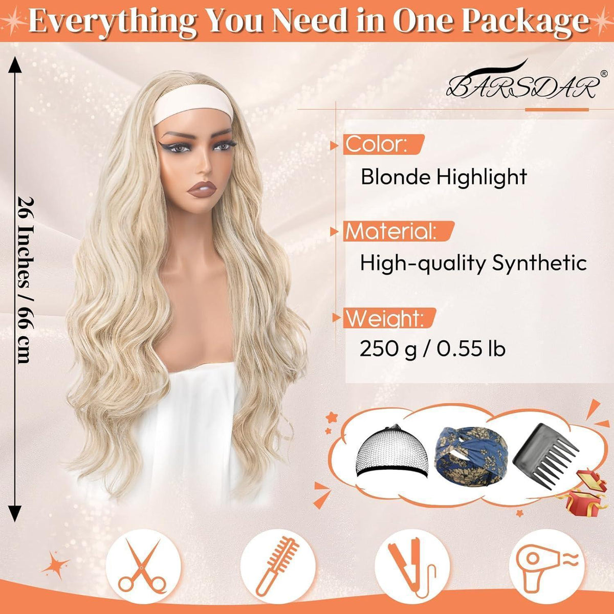 Blond Highlight Body Wave Stirnband Perücke 66cm