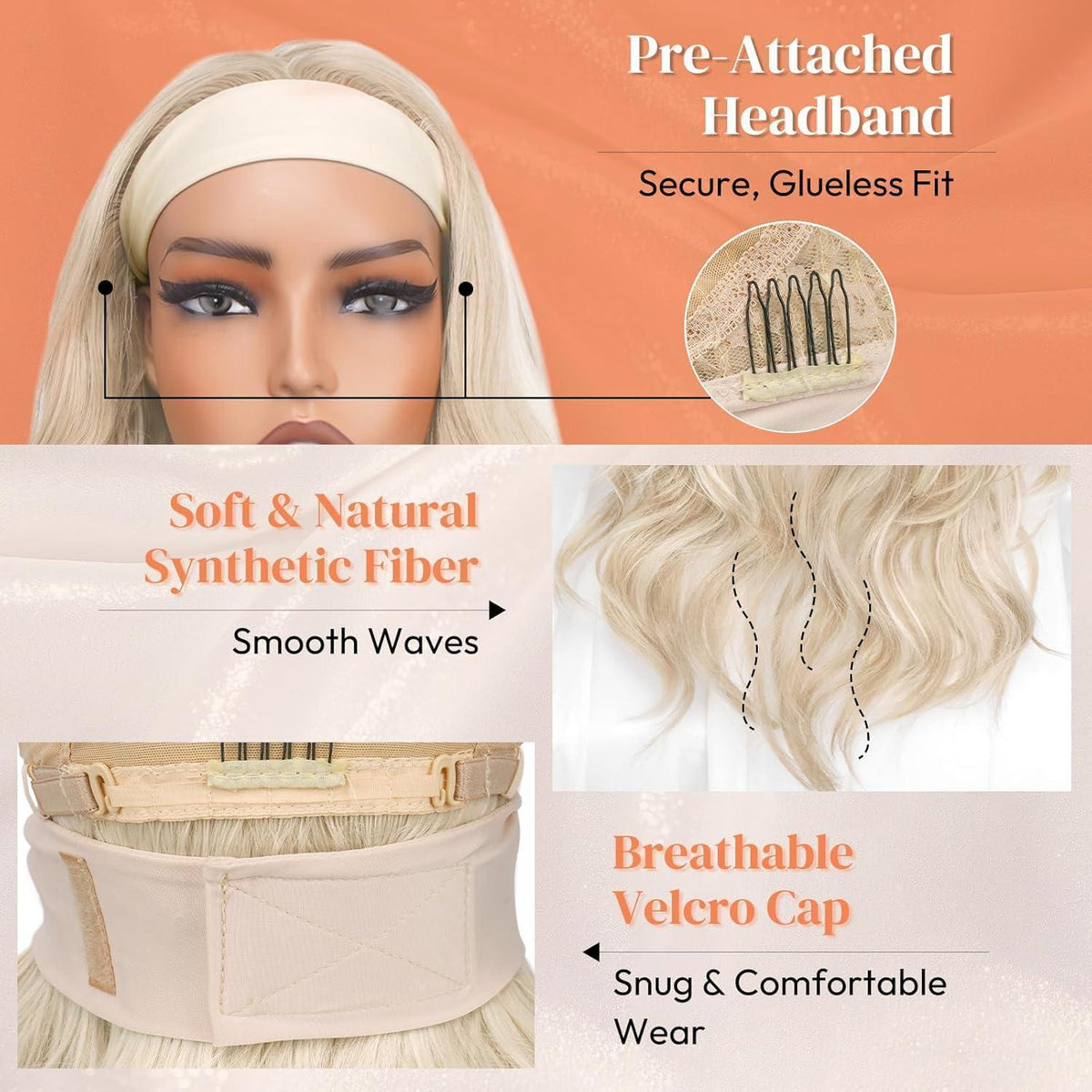 Blond Highlight Body Wave Stirnband Perücke 66cm