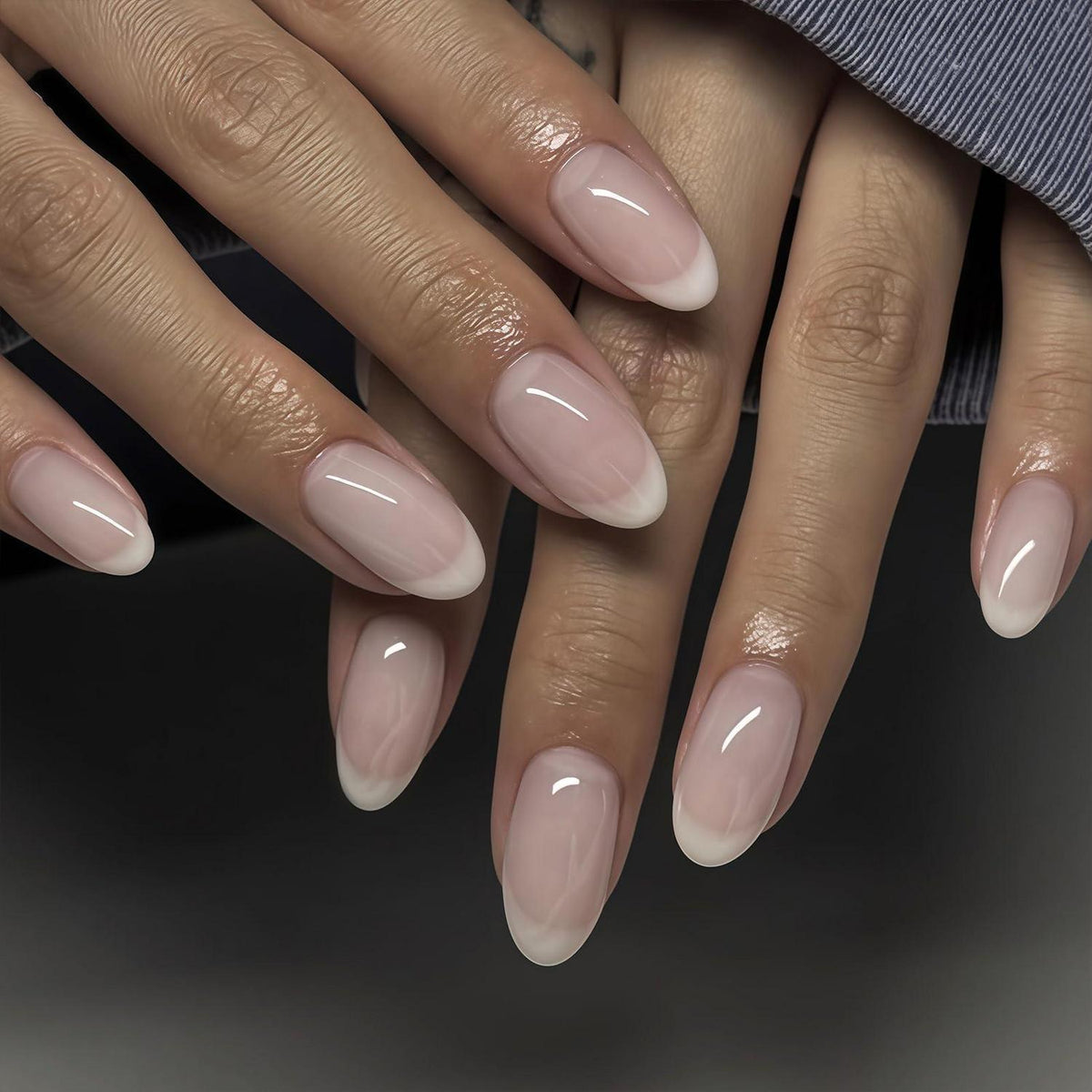 Künstliche Nägel Mandel French Nude Weiß Glänzend 24 Stück