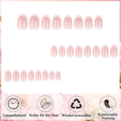 Künstliche Nägel Mandel French Nude Weiß Glänzend 24 Stück