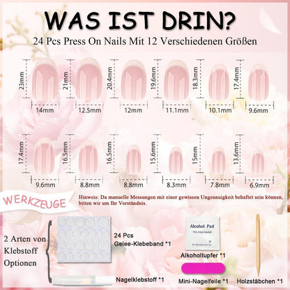 Künstliche Nägel Mandel French Nude Weiß Glänzend 24 Stück