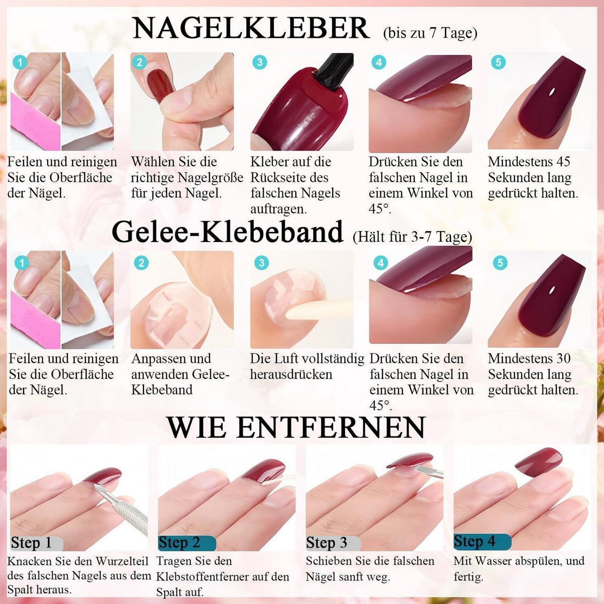 Künstliche Nägel Mandel French Nude Weiß Glänzend 24 Stück