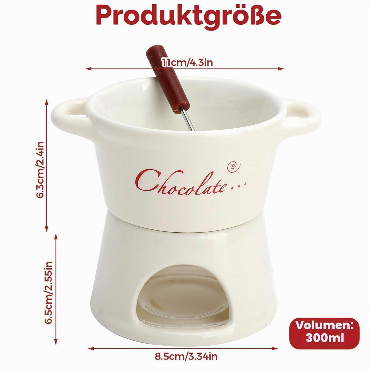 Keramik Schokofondue Set mit Topf & Gabel – 300ml