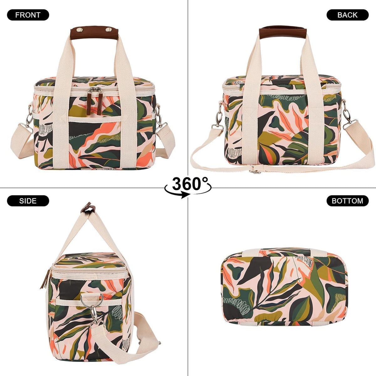 Isolierte Kühltasche 9L C-Grüne Blätter – Lunchtasche für Picknick & Büro