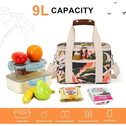 Isolierte Kühltasche 9L C-Grüne Blätter – Lunchtasche für Picknick & Büro
