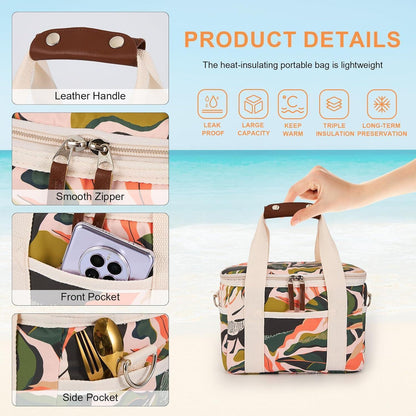 Isolierte Kühltasche 9L C-Grüne Blätter – Lunchtasche für Picknick & Büro