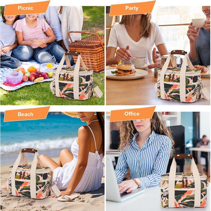 Isolierte Kühltasche 9L C-Grüne Blätter – Lunchtasche für Picknick & Büro