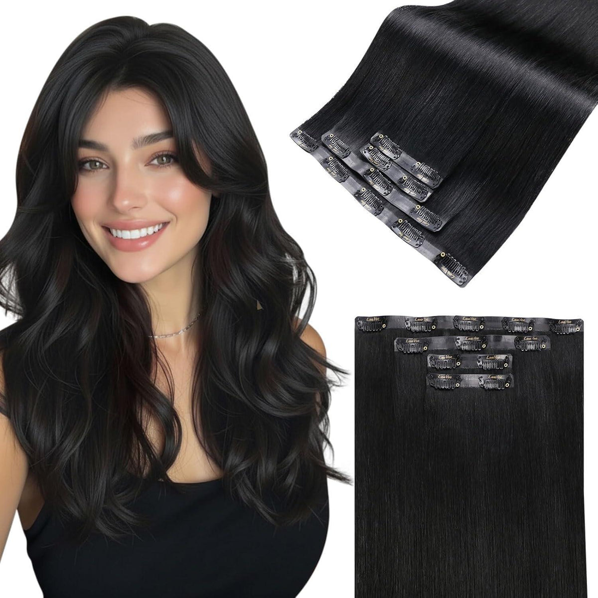 Echthaar Clip-in Extensions Schwarz 40cm - Unsichtbar & Voluminös
