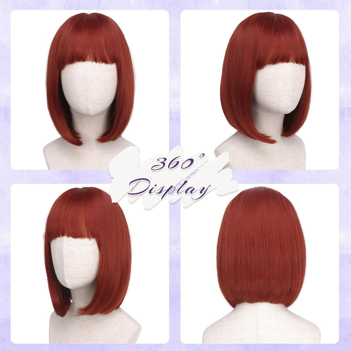 Kupferrote Bob Perücke mit Pony – 30cm Synthetik Perücke