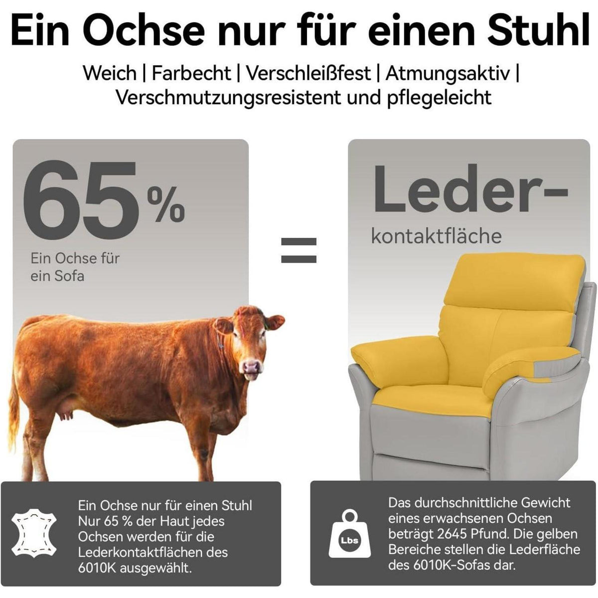 Echtleder Relaxsessel mit Liegefunktion – Komfortabler Fernsehsessel Grau