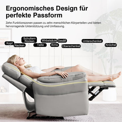 Echtleder Relaxsessel mit Liegefunktion – Komfortabler Fernsehsessel Grau