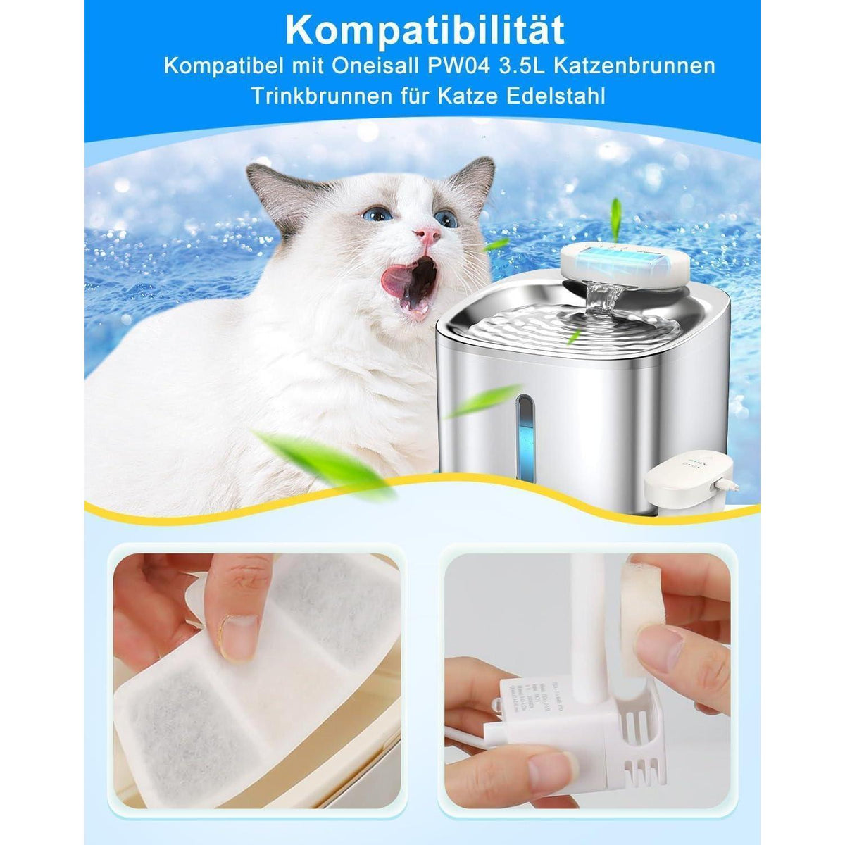 Ersatzfilter für Oneisall Katzenbrunnen 3.5L – 24er Pack