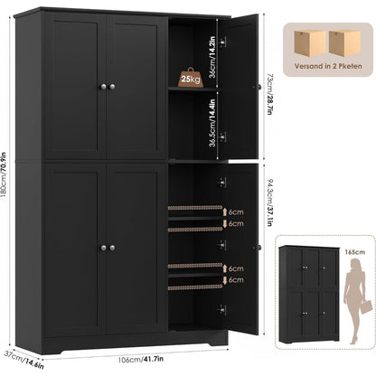 180 cm Küchenschrank mit 6 Türen & verstellbaren Böden