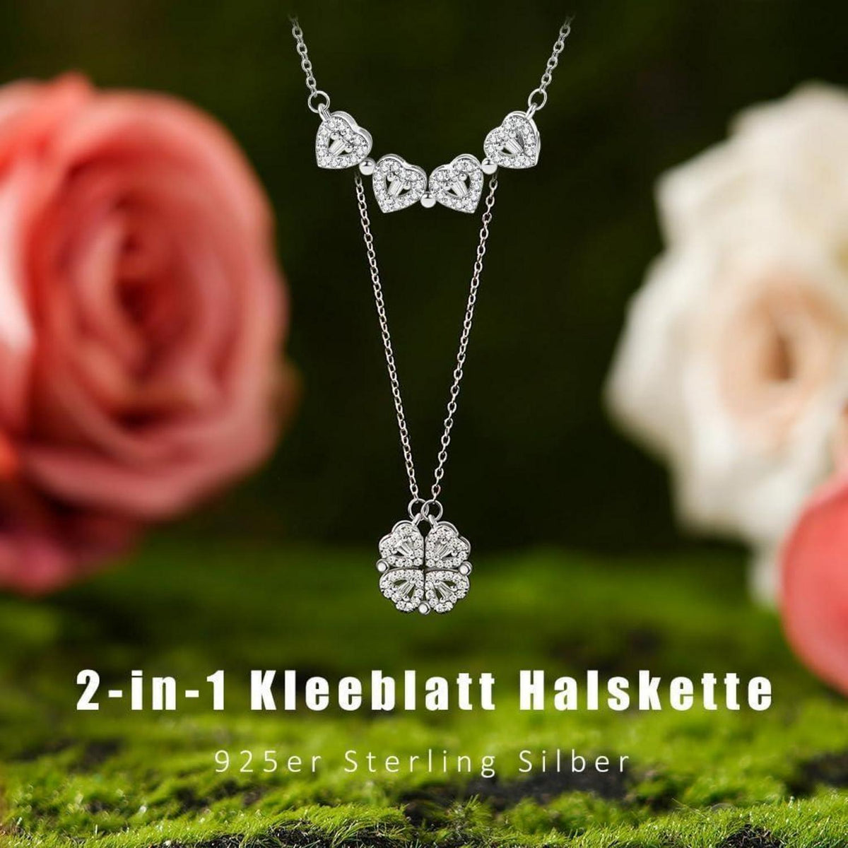 Ewige Rose Geschenkset mit Spieluhr & Kleeblatt Halskette Silber