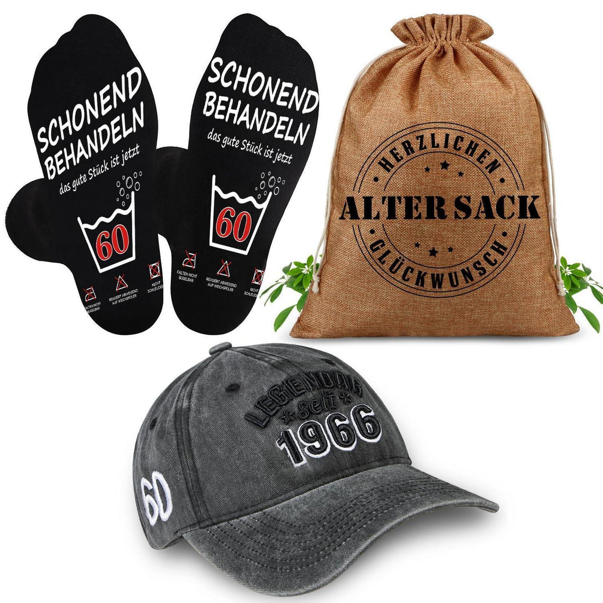 Geschenkset 60. Geburtstag Männer: Alter Sack mit Cap & Socken