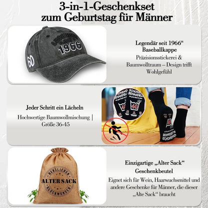Geschenkset 60. Geburtstag Männer: Alter Sack mit Cap & Socken