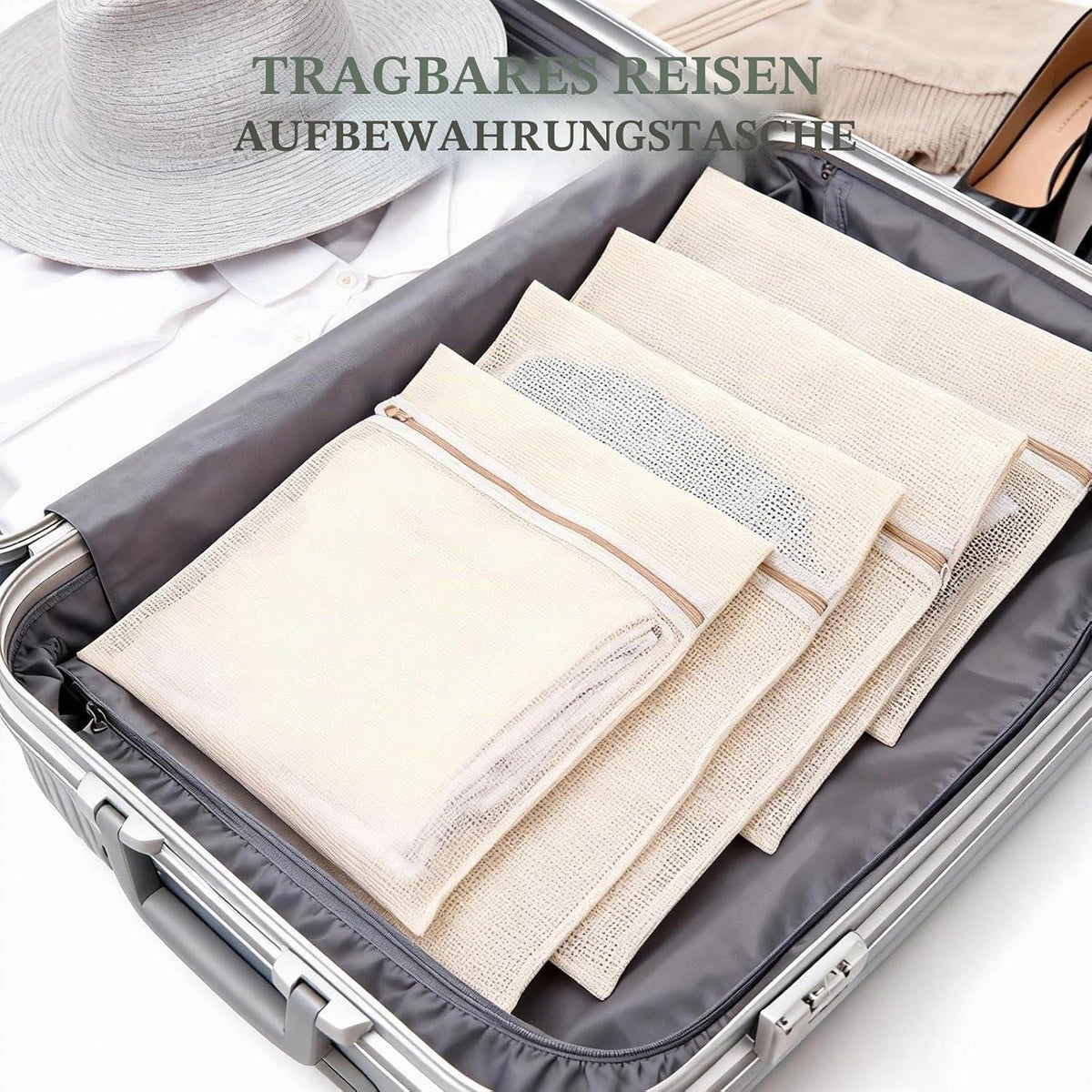 4er Set Baumwoll Wäschenetze für Waschmaschine & Reise