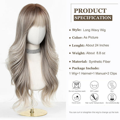 Lange blonde Wellenperücke mit Pony – Natürliches Synthetikhaar