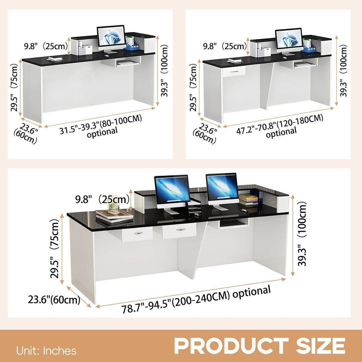 Moderne Empfangstheke Schwarz 200x60x100cm – Rezeptionstresen