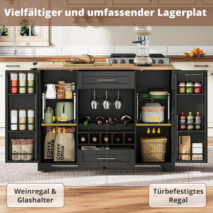 Küchenwagen mit Klappplatte & Weinregal – Schwarz