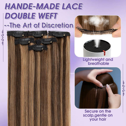 Echthaar Haarverlängerung Balayage Dunkelbraun/Hellbraun 55cm