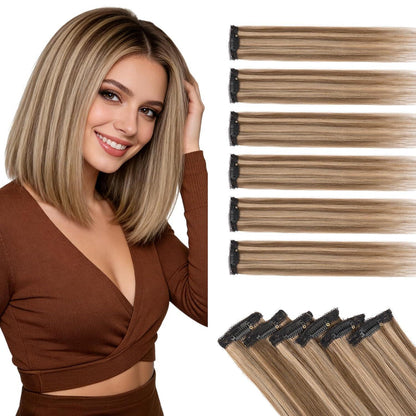 Echthaar Haarverlängerung Balayage Schokoladenbraun/Dunkelblond