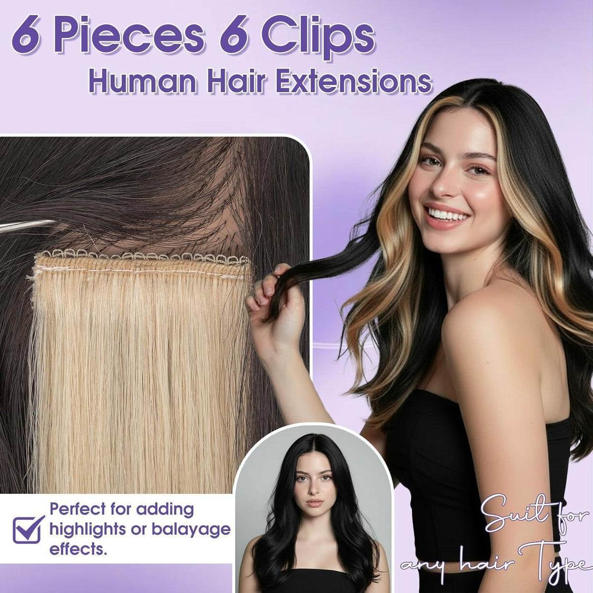 Echthaar Haarverlängerung Balayage Schokoladenbraun 25cm