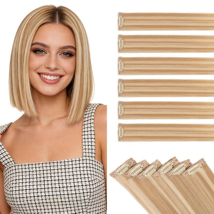 Echthaar Clip-in Extensions Balayage Blondbraun 25cm