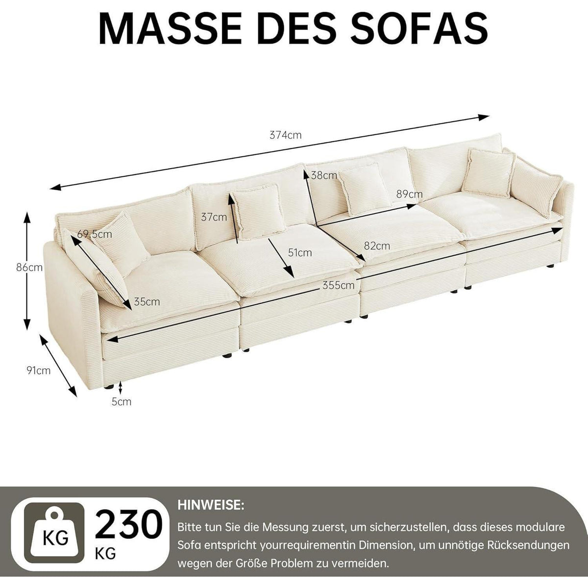 JIEXI Ecksofa mit Schlaffunktion – Beige Cord, Modern & Modular