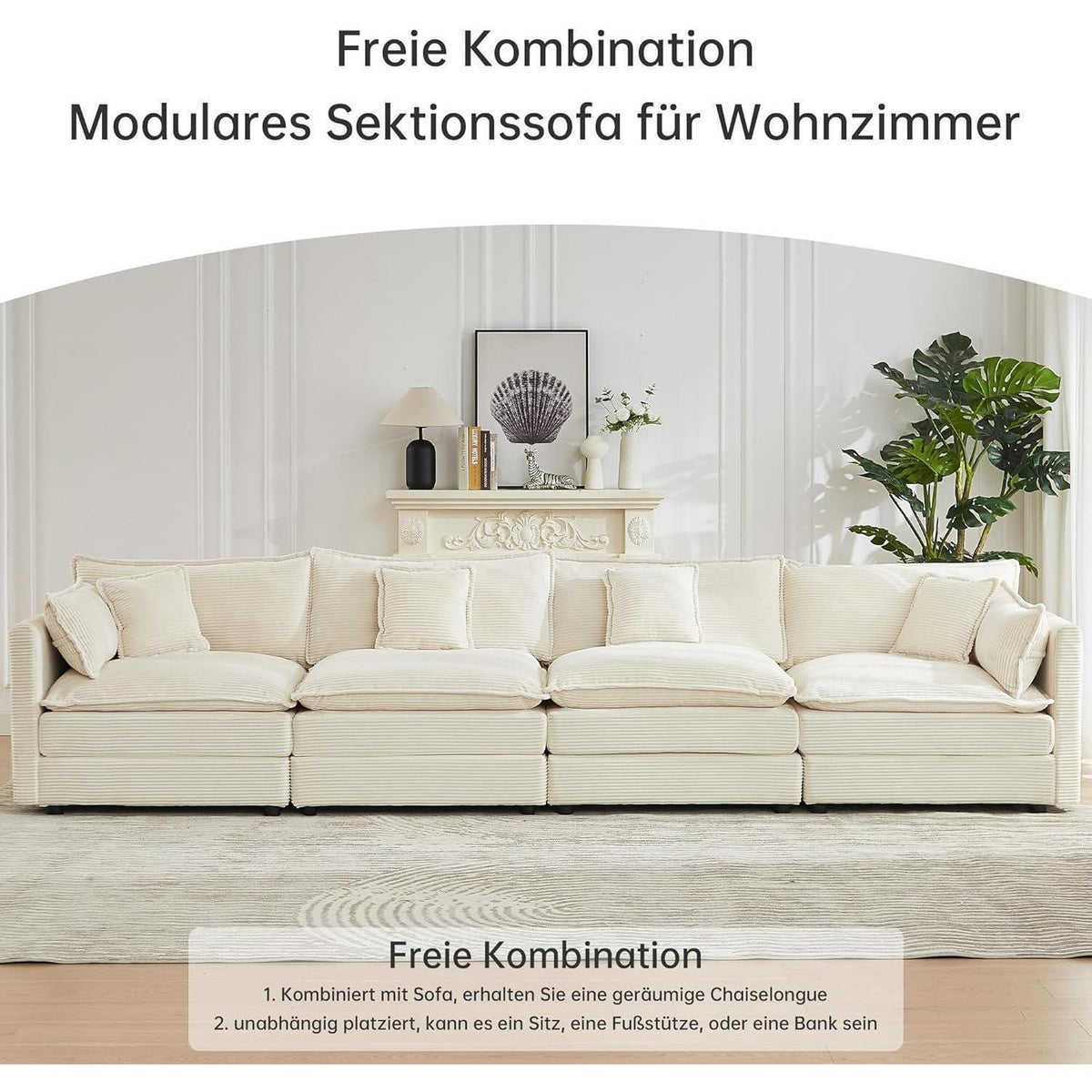 JIEXI Ecksofa mit Schlaffunktion – Beige Cord, Modern & Modular
