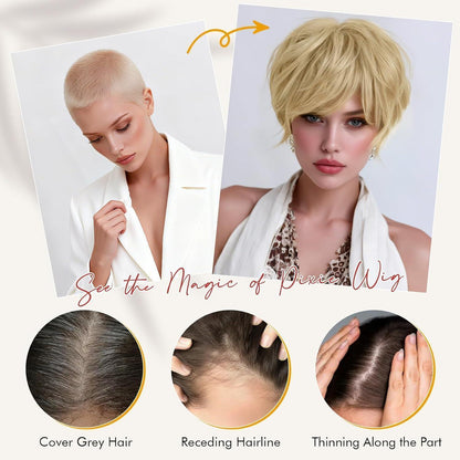 Kurze Pixie-Perücke mit Pony, Blond & Hitzebeständig