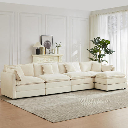 Modulares Ecksofa mit Schlaffunktion – Beige Cord L-Form
