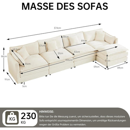 Modulares Ecksofa mit Schlaffunktion – Beige Cord L-Form