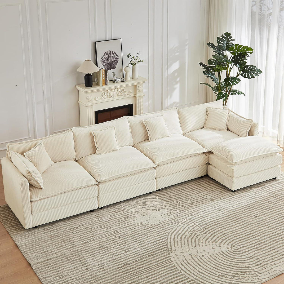 Modulares Ecksofa mit Schlaffunktion – Beige Cord L-Form