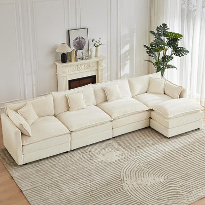 Modulares Ecksofa mit Schlaffunktion – Beige Cord L-Form