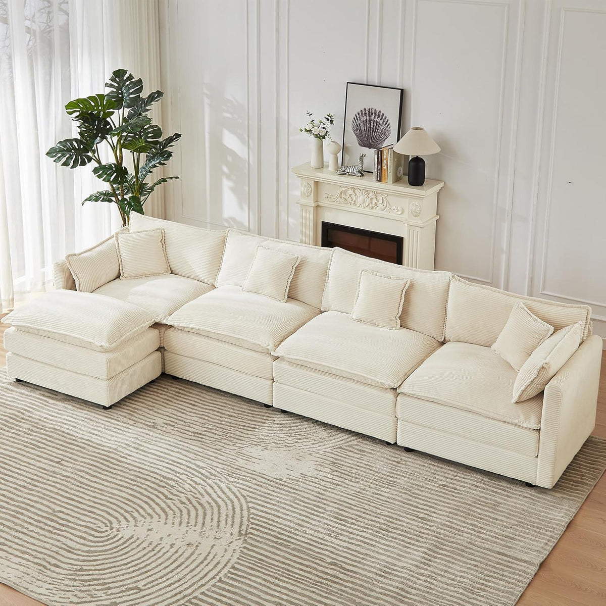 Modulares Ecksofa mit Schlaffunktion – Beige Cord L-Form