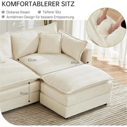 Modulares Ecksofa mit Schlaffunktion – Beige Cord L-Form