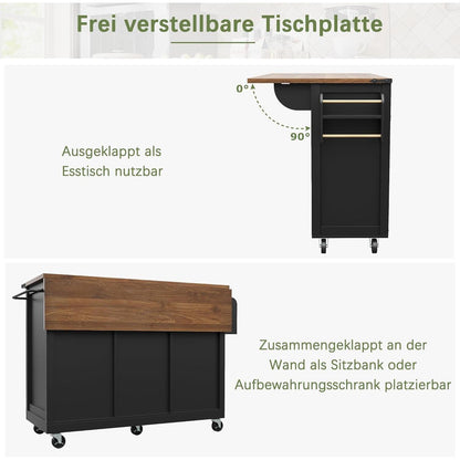 Kücheninsel mit ausziehbarer Arbeitsplatte & Stauraum Schwarz