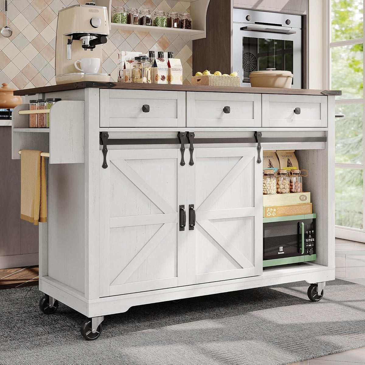 Kücheninsel mit ausziehbarer Arbeitsplatte, Beige