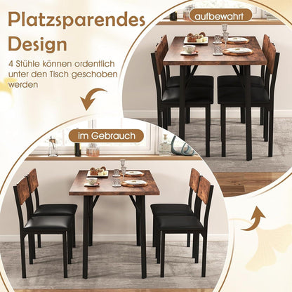 Essgruppe für 4 Personen – Vintagebraun, Esstisch mit Stühlen