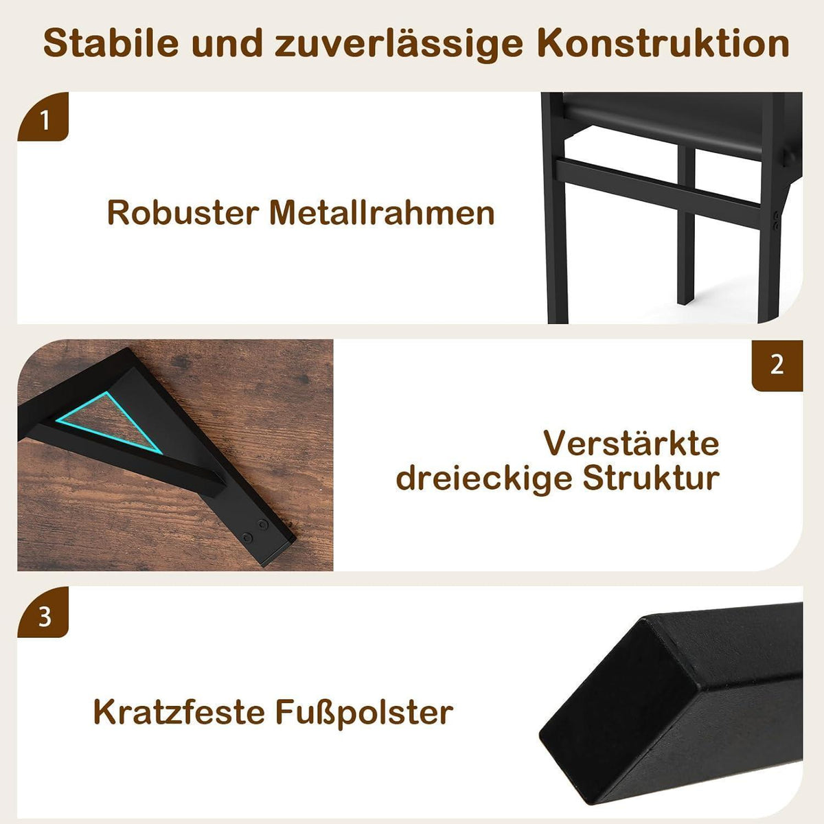 Essgruppe für 4 Personen – Vintagebraun, Esstisch mit Stühlen