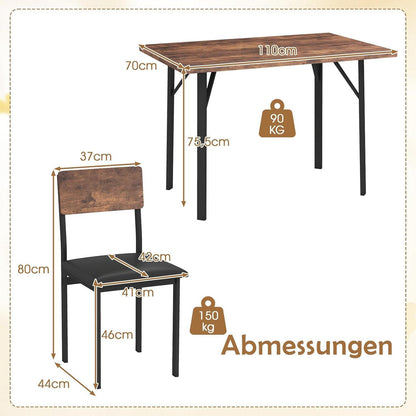 Essgruppe für 4 Personen – Vintagebraun, Esstisch mit Stühlen