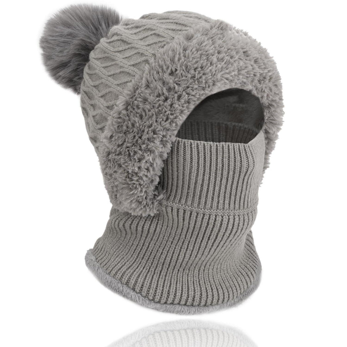 Thermo Strickmütze Damen 3in1 mit Schal & Fleece-Futter