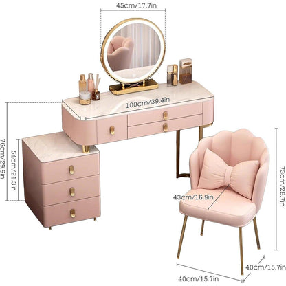 Rosa Schminktisch Set mit Spiegel & Stuhl – 100cm