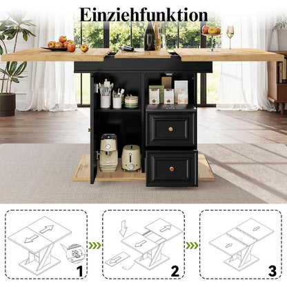 Ausziehbarer Esstisch mit Schubladen – Esszimmer Küchentisch Holz Schwarz