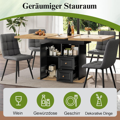 Ausziehbarer Esstisch mit Schubladen – Esszimmer Küchentisch Holz Schwarz