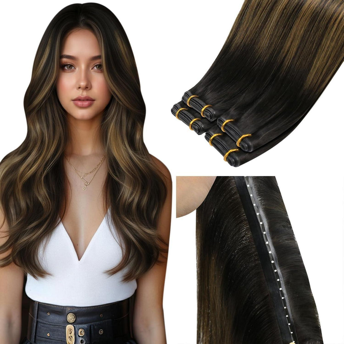 Echthaar Tressen Braun 50cm – Remy Sew-in Extensions